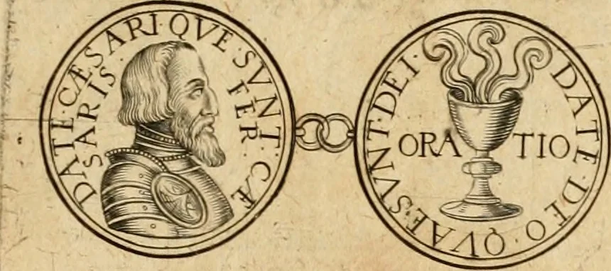 An illustration from Sylloge numismatum elegantiorum, quae diuersi impp., reges, principes, comites, respublicae diuersas ob causas ab anno 1500 ad annum usq[ue] 1600 cudi fecerunt, concinnata & historica narratione (sed breui) illustrata, 1620, leaf 240