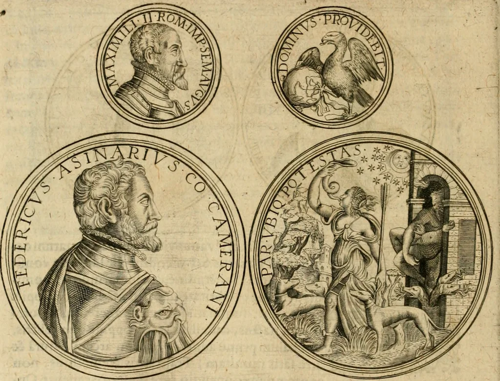 An illustration from Sylloge numismatum elegantiorum, quae diuersi impp., reges, principes, comites, respublicae diuersas ob causas ab anno 1500 ad annum usq[ue] 1600 cudi fecerunt, concinnata & historica narratione (sed breui) illustrata, 1620, leaf 247