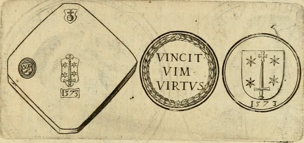 An illustration from Sylloge numismatum elegantiorum, quae diuersi impp., reges, principes, comites, respublicae diuersas ob causas ab anno 1500 ad annum usq[ue] 1600 cudi fecerunt, concinnata & historica narratione (sed breui) illustrata, 1620, leaf 274
