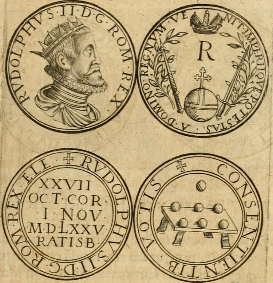 An illustration from Sylloge numismatum elegantiorum, quae diuersi impp., reges, principes, comites, respublicae diuersas ob causas ab anno 1500 ad annum usq[ue] 1600 cudi fecerunt, concinnata & historica narratione (sed breui) illustrata, 1620, leaf 288