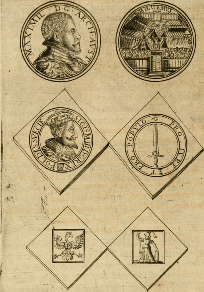 An illustration from Sylloge numismatum elegantiorum, quae diuersi impp., reges, principes, comites, respublicae diuersas ob causas ab anno 1500 ad annum usq[ue] 1600 cudi fecerunt, concinnata & historica narratione (sed breui) illustrata, 1620, leaf 331