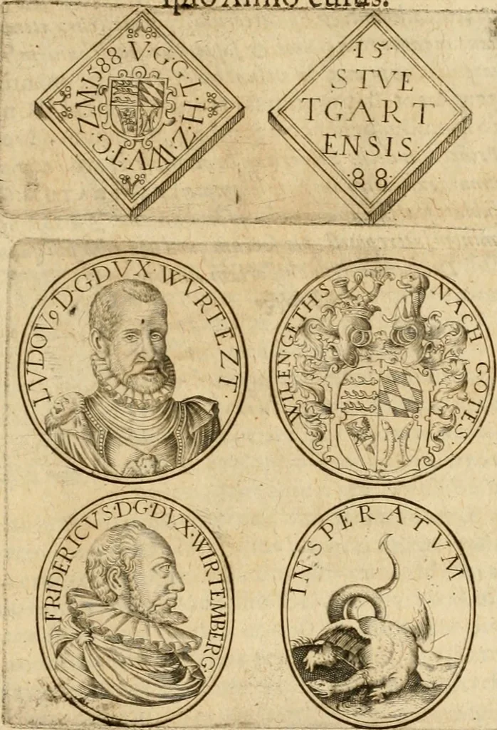 An illustration from Sylloge numismatum elegantiorum, quae diuersi impp., reges, principes, comites, respublicae diuersas ob causas ab anno 1500 ad annum usq[ue] 1600 cudi fecerunt, concinnata & historica narratione (sed breui) illustrata, 1620, leaf 338