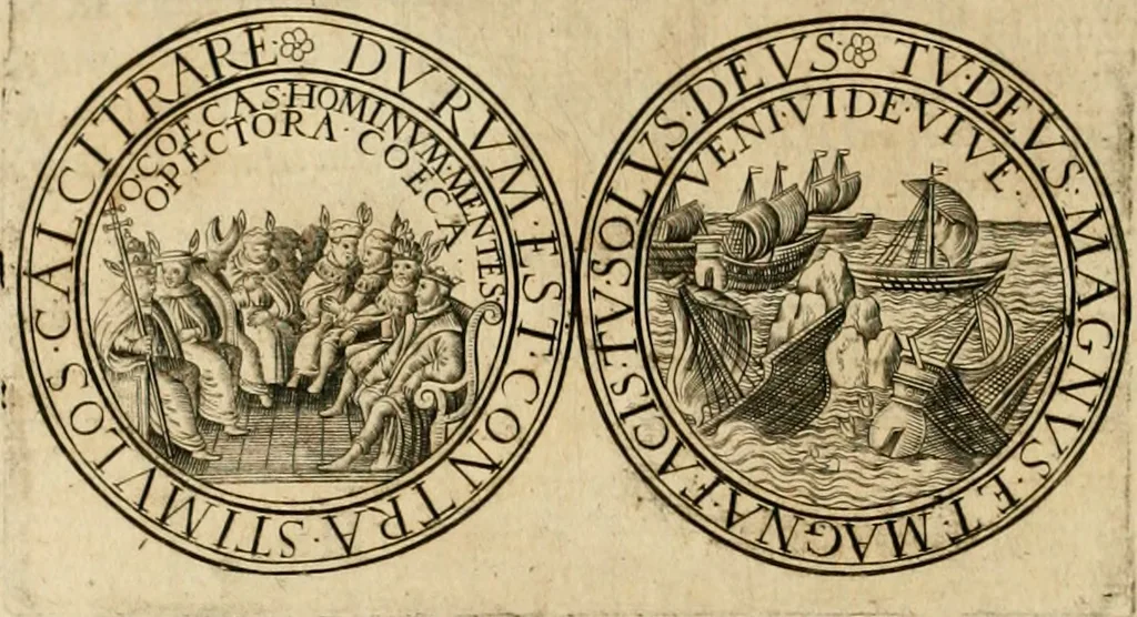 An illustration from Sylloge numismatum elegantiorum, quae diuersi impp., reges, principes, comites, respublicae diuersas ob causas ab anno 1500 ad annum usq[ue] 1600 cudi fecerunt, concinnata & historica narratione (sed breui) illustrata, 1620, leaf 343