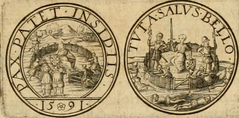 An illustration from Sylloge numismatum elegantiorum, quae diuersi impp., reges, principes, comites, respublicae diuersas ob causas ab anno 1500 ad annum usq[ue] 1600 cudi fecerunt, concinnata & historica narratione (sed breui) illustrata, 1620, leaf 356