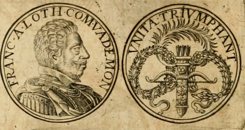 An illustration from Sylloge numismatum elegantiorum, quae diuersi impp., reges, principes, comites, respublicae diuersas ob causas ab anno 1500 ad annum usq[ue] 1600 cudi fecerunt, concinnata & historica narratione (sed breui) illustrata, 1620, leaf 363