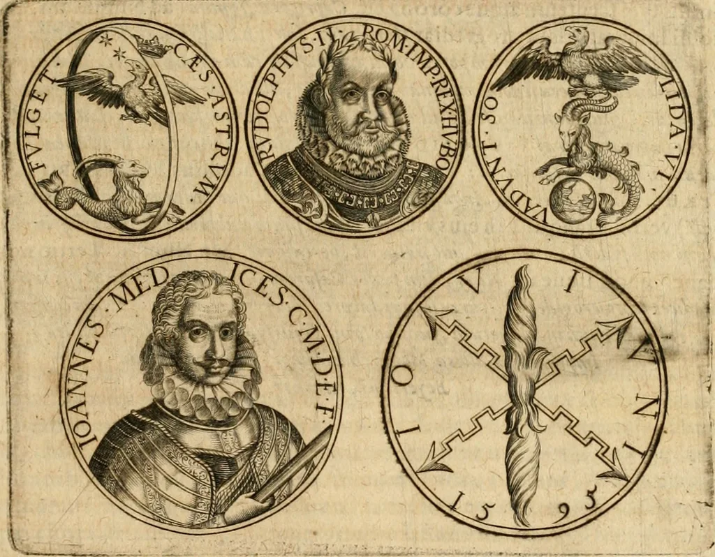 An illustration from Sylloge numismatum elegantiorum, quae diuersi impp., reges, principes, comites, respublicae diuersas ob causas ab anno 1500 ad annum usq[ue] 1600 cudi fecerunt, concinnata & historica narratione (sed breui) illustrata, 1620, leaf 384