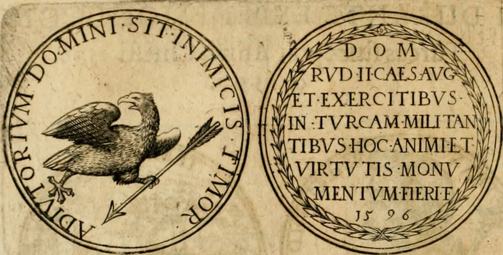 An illustration from Sylloge numismatum elegantiorum, quae diuersi impp., reges, principes, comites, respublicae diuersas ob causas ab anno 1500 ad annum usq[ue] 1600 cudi fecerunt, concinnata & historica narratione (sed breui) illustrata, 1620, leaf 393