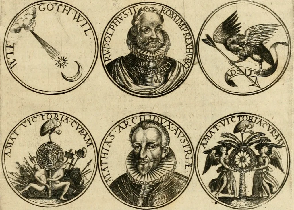 An illustration from Sylloge numismatum elegantiorum, quae diuersi impp., reges, principes, comites, respublicae diuersas ob causas ab anno 1500 ad annum usq[ue] 1600 cudi fecerunt, concinnata & historica narratione (sed breui) illustrata, 1620, leaf 402