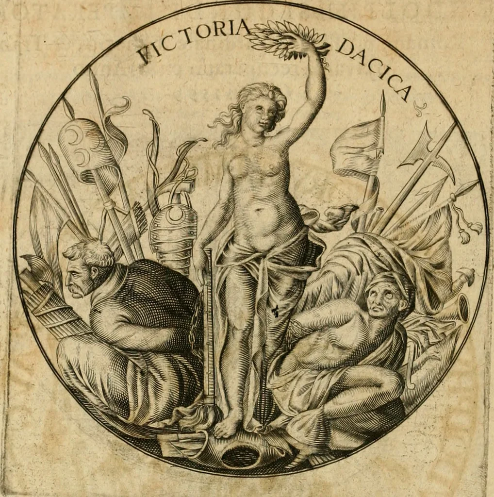 An illustration from Sylloge numismatum elegantiorum, quae diuersi impp., reges, principes, comites, respublicae diuersas ob causas ab anno 1500 ad annum usq[ue] 1600 cudi fecerunt, concinnata & historica narratione (sed breui) illustrata, 1620, leaf 415