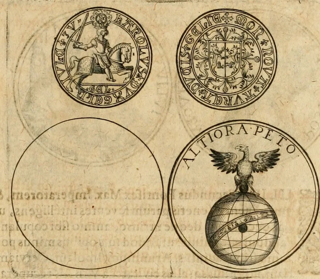 An illustration from Sylloge numismatum elegantiorum, quae diuersi impp., reges, principes, comites, respublicae diuersas ob causas ab anno 1500 ad annum usq[ue] 1600 cudi fecerunt, concinnata & historica narratione (sed breui) illustrata, 1620, leaf 42