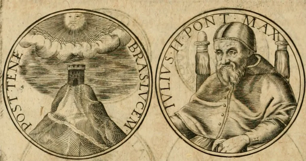 An illustration from Sylloge numismatum elegantiorum, quae diuersi impp., reges, principes, comites, respublicae diuersas ob causas ab anno 1500 ad annum usq[ue] 1600 cudi fecerunt, concinnata & historica narratione (sed breui) illustrata, 1620, leaf 43