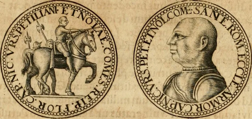 An illustration from Sylloge numismatum elegantiorum, quae diuersi impp., reges, principes, comites, respublicae diuersas ob causas ab anno 1500 ad annum usq[ue] 1600 cudi fecerunt, concinnata & historica narratione (sed breui) illustrata, 1620, leaf 44
