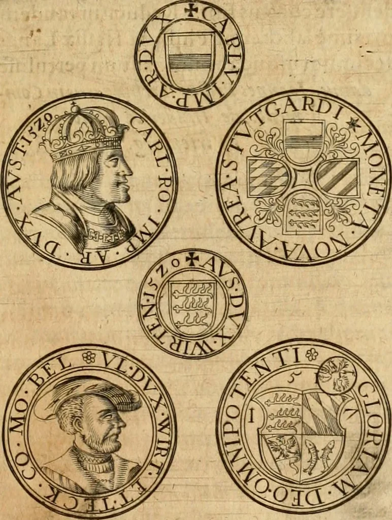 An illustration from Sylloge numismatum elegantiorum, quae diuersi impp., reges, principes, comites, respublicae diuersas ob causas ab anno 1500 ad annum usq[ue] 1600 cudi fecerunt, concinnata & historica narratione (sed breui) illustrata, 1620, leaf 72