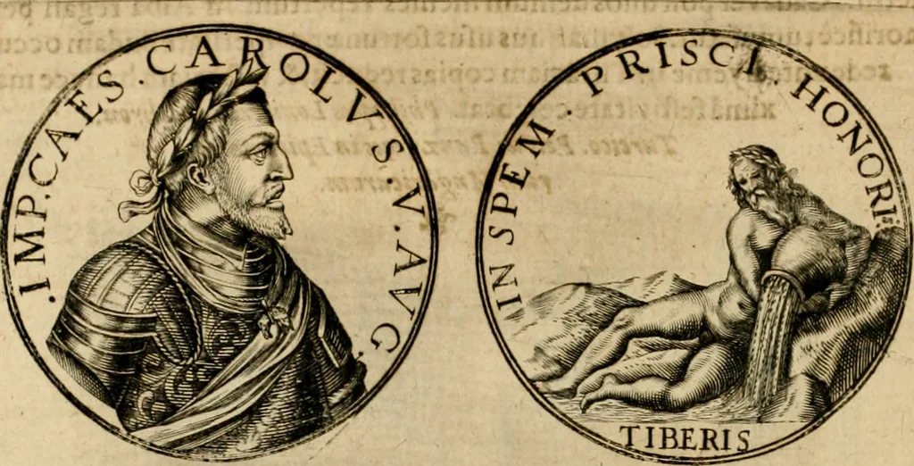 An illustration from Sylloge numismatum elegantiorum, quae diuersi impp., reges, principes, comites, respublicae diuersas ob causas ab anno 1500 ad annum usq[ue] 1600 cudi fecerunt, concinnata & historica narratione (sed breui) illustrata, 1620, leaf 93
