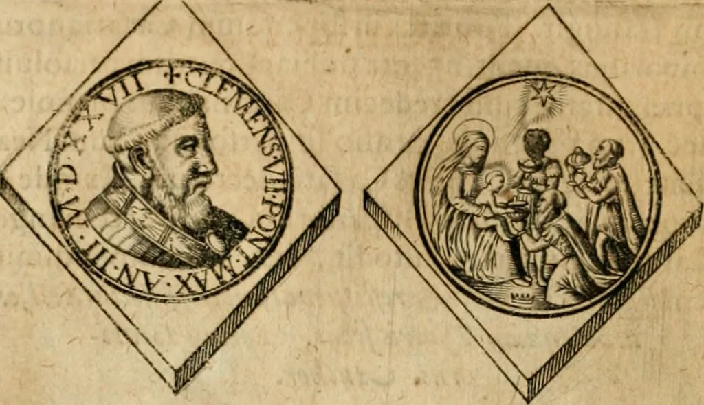 An illustration from Sylloge numismatum elegantiorum, quae diuersi impp., reges, principes, comites, respublicae diuersas ob causas ab anno 1500 ad annum usq[ue] 1600 cudi fecerunt, concinnata & historica narratione (sed breui) illustrata, 1620, leaf 95