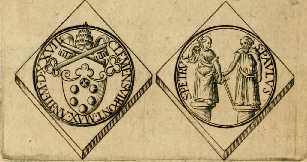 An illustration from Sylloge numismatum elegantiorum, quae diuersi impp., reges, principes, comites, respublicae diuersas ob causas ab anno 1500 ad annum usq[ue] 1600 cudi fecerunt, concinnata & historica narratione (sed breui) illustrata, 1620, leaf 95