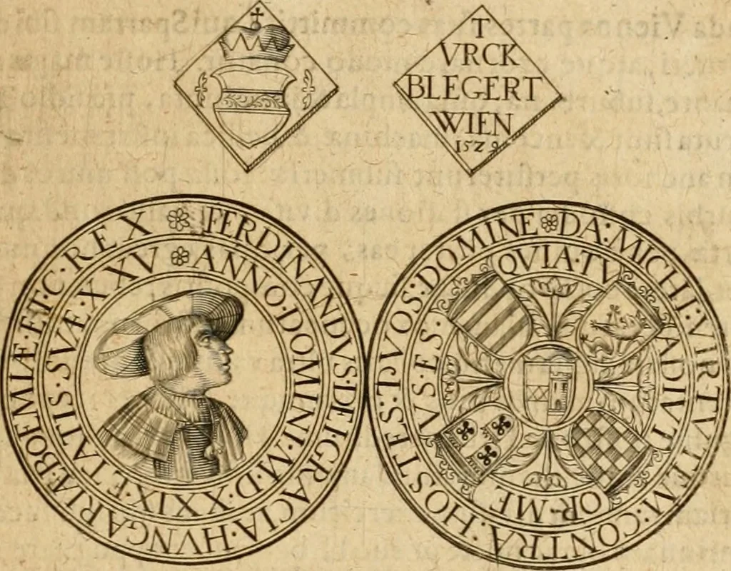 An illustration from Sylloge numismatum elegantiorum, quae diuersi impp., reges, principes, comites, respublicae diuersas ob causas ab anno 1500 ad annum usq[ue] 1600 cudi fecerunt, concinnata & historica narratione (sed breui) illustrata, 1620, leaf 98