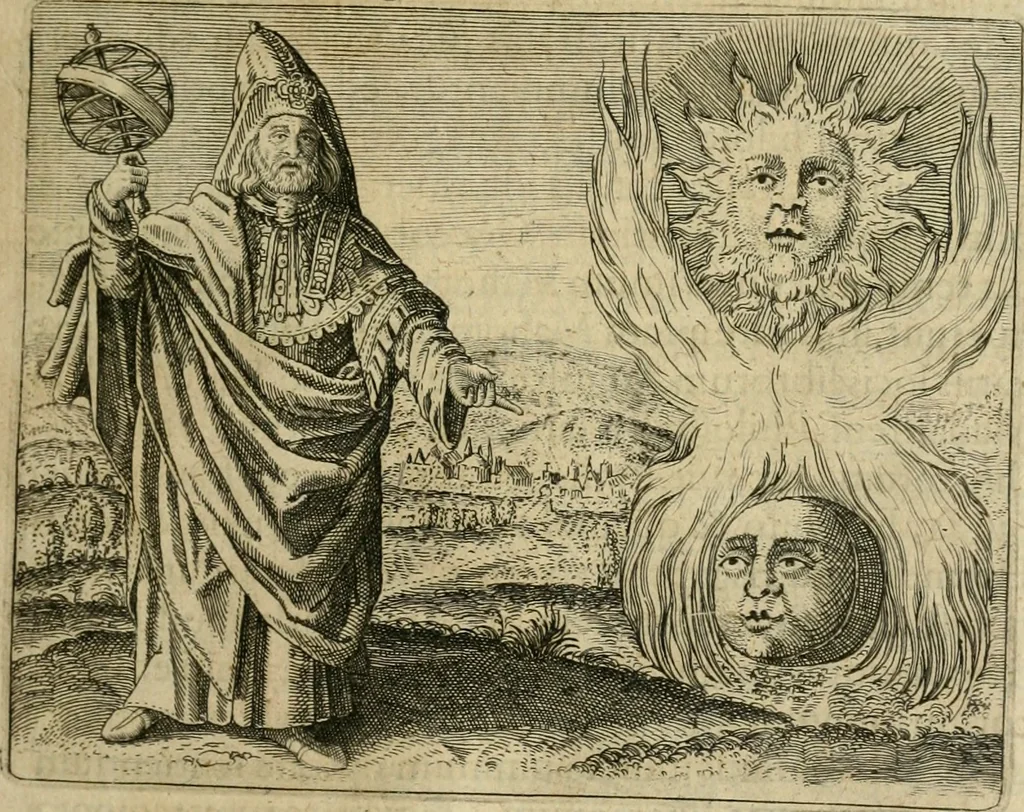 An illustration from Symbola avreae mensae dvodecim nationvm : hoc est, Hermaea sev Mercvrii festa ab heroibus duodenu selectu, artis chymicae usu, sapientia & authoritate paribvs celebrata, ad Pyrgopolynicen seu aduersarium illum tot annis iactabundum ..., 1617, leaf 28