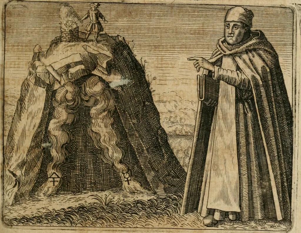 An illustration from Symbola avreae mensae dvodecim nationvm : hoc est, Hermaea sev Mercvrii festa ab heroibus duodenu selectu, artis chymicae usu, sapientia & authoritate paribvs celebrata, ad Pyrgopolynicen seu aduersarium illum tot annis iactabundum ..., 1617, leaf 388