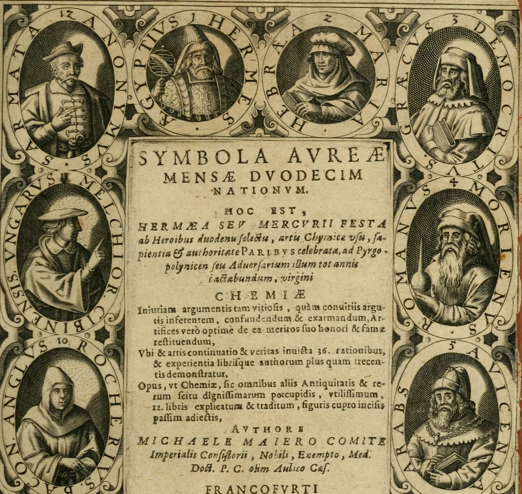 An illustration from Symbola avreae mensae dvodecim nationvm : hoc est, Hermaea sev Mercvrii festa ab heroibus duodenu selectu, artis chymicae usu, sapientia & authoritate paribvs celebrata, ad Pyrgopolynicen seu aduersarium illum tot annis iactabundum ..., 1617, leaf 4