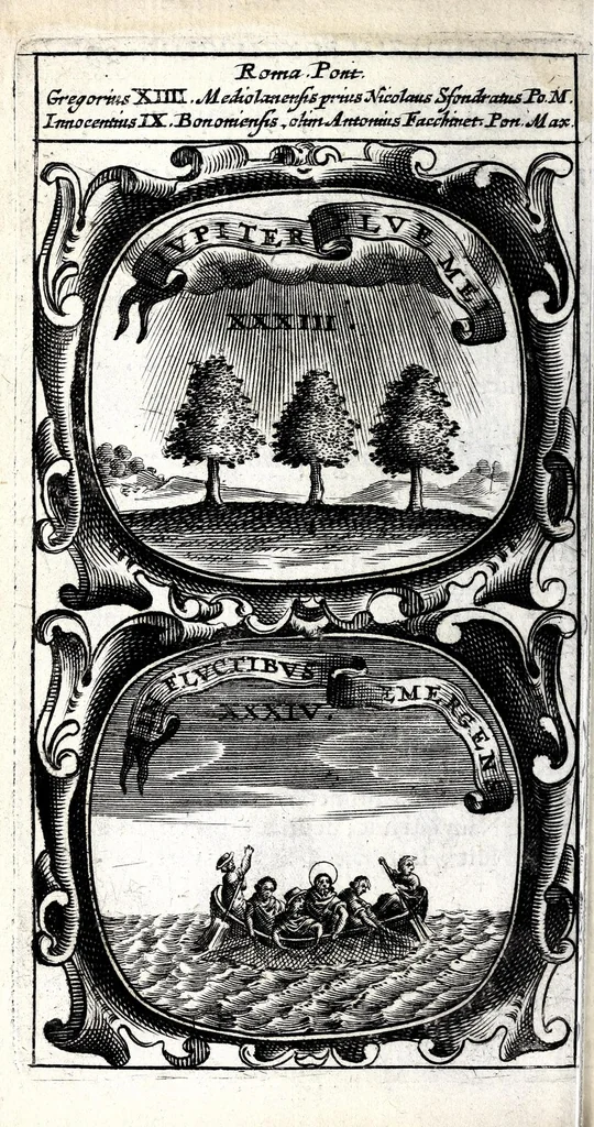 An illustration from Symbola divina & humana pontificum, imperatorum, regum : ex musaeo Octavii de Strada civis Romani, 1666, leaf 100