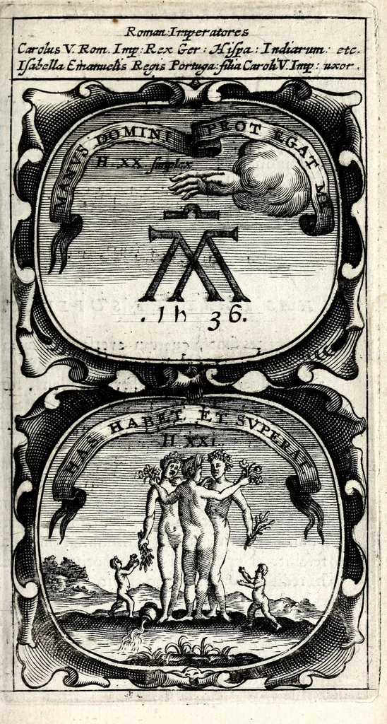 An illustration from Symbola divina & humana pontificum, imperatorum, regum : ex musaeo Octavii de Strada civis Romani, 1666, leaf 133