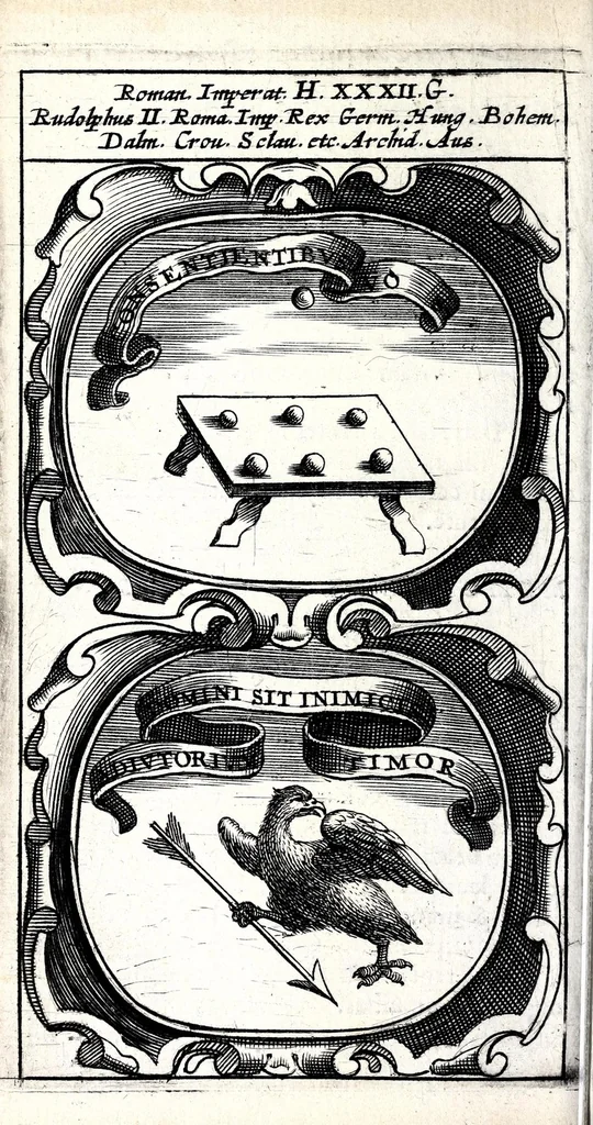 An illustration from Symbola divina & humana pontificum, imperatorum, regum : ex musaeo Octavii de Strada civis Romani, 1666, leaf 154
