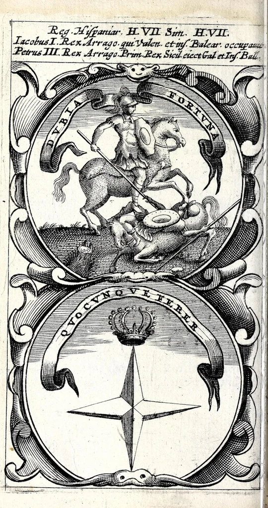 An illustration from Symbola divina & humana pontificum, imperatorum, regum : ex musaeo Octavii de Strada civis Romani, 1666, leaf 180