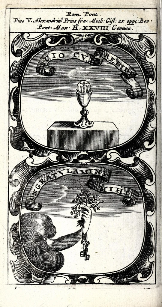 An illustration from Symbola divina & humana pontificum, imperatorum, regum : ex musaeo Octavii de Strada civis Romani, 1666, leaf 94