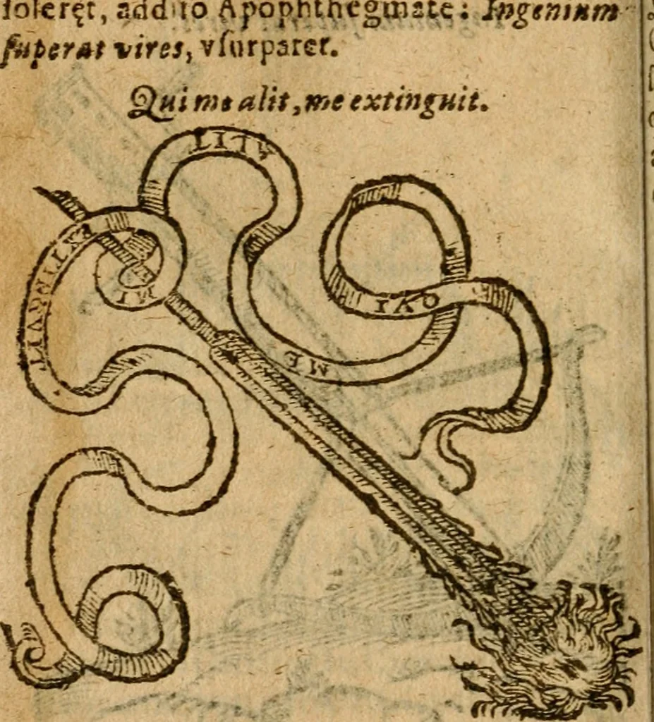 An illustration from Symbola heroica m. Clavdii Paradini, Belliiocensis canonici, et d. Gabrielis Symeonis : multo, quàm antea, fidelius de gallica lingua in latinam conuersa, 1600, leaf 305