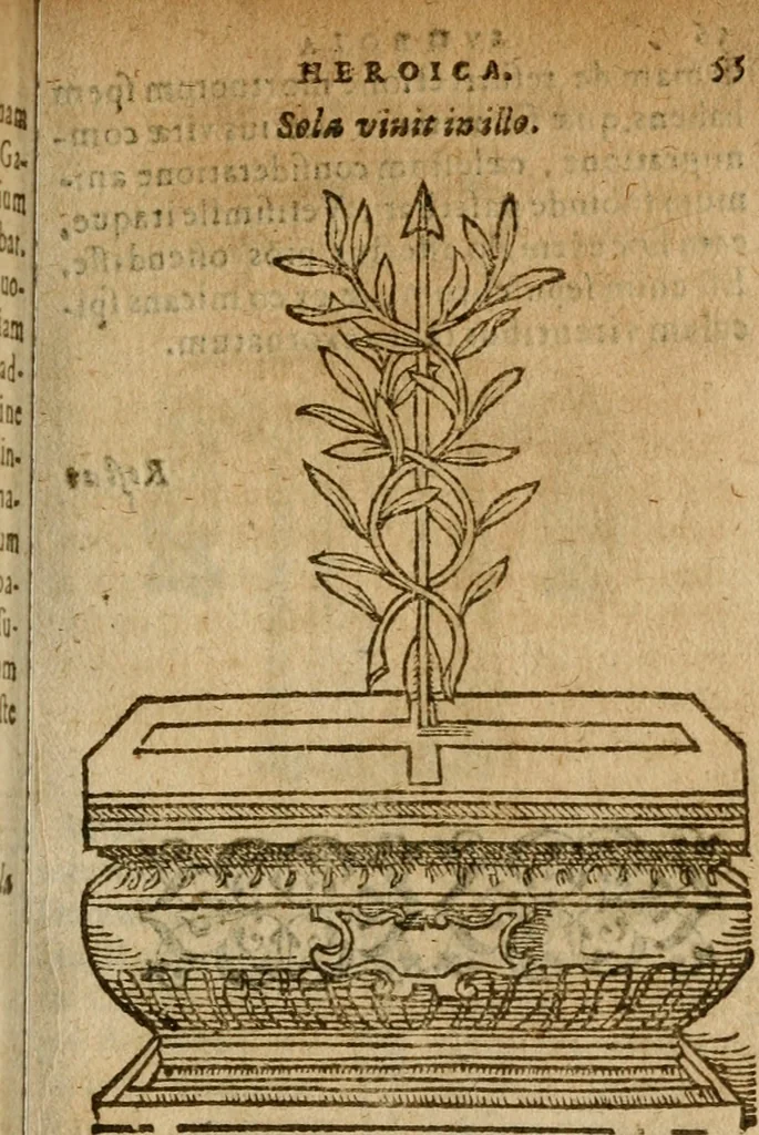 An illustration from Symbola heroica m. Clavdii Paradini, Belliiocensis canonici, et d. Gabrielis Symeonis : multo, quàm antea, fidelius de gallica lingua in latinam conuersa, 1600, leaf 58