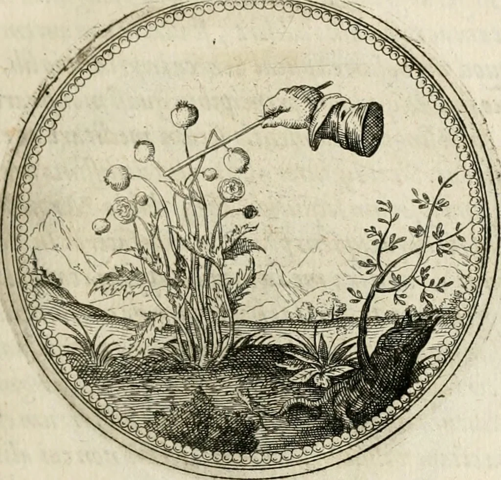 An illustration from Symboloru[m] & emblematum ex re herbaria desumtorum centuria vna[-quarta] collecta, 1654, leaf 158
