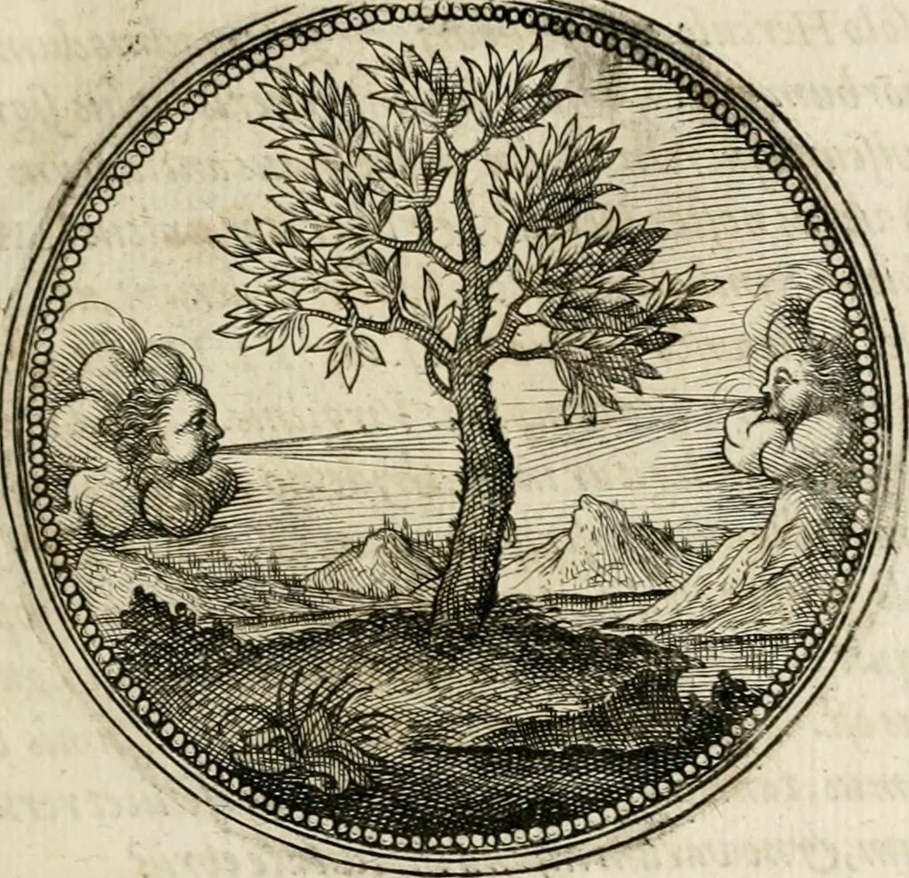 An illustration from Symboloru[m] & emblematum ex re herbaria desumtorum centuria vna[-quarta] collecta, 1654, leaf 28
