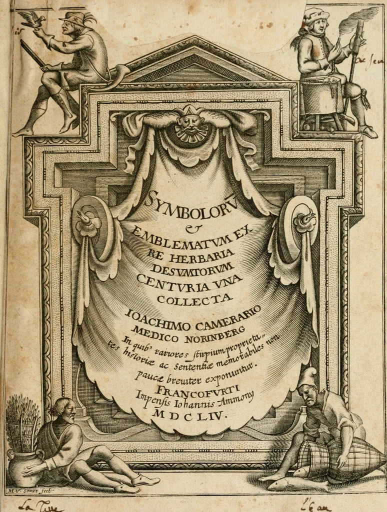 An illustration from Symboloru[m] & emblematum ex re herbaria desumtorum centuria vna[-quarta] collecta, 1654, leaf 4