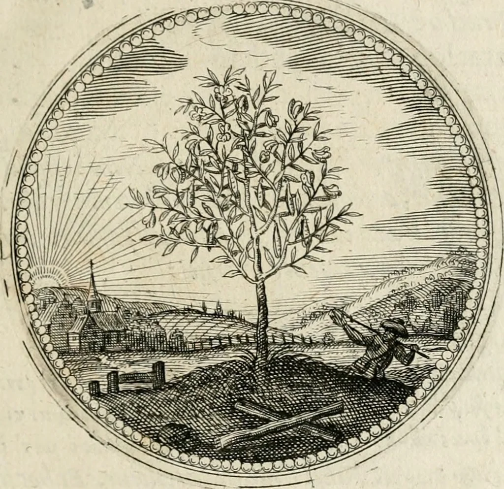 An illustration from Symboloru[m] & emblematum ex re herbaria desumtorum centuria vna[-quarta] collecta, 1654, leaf 46