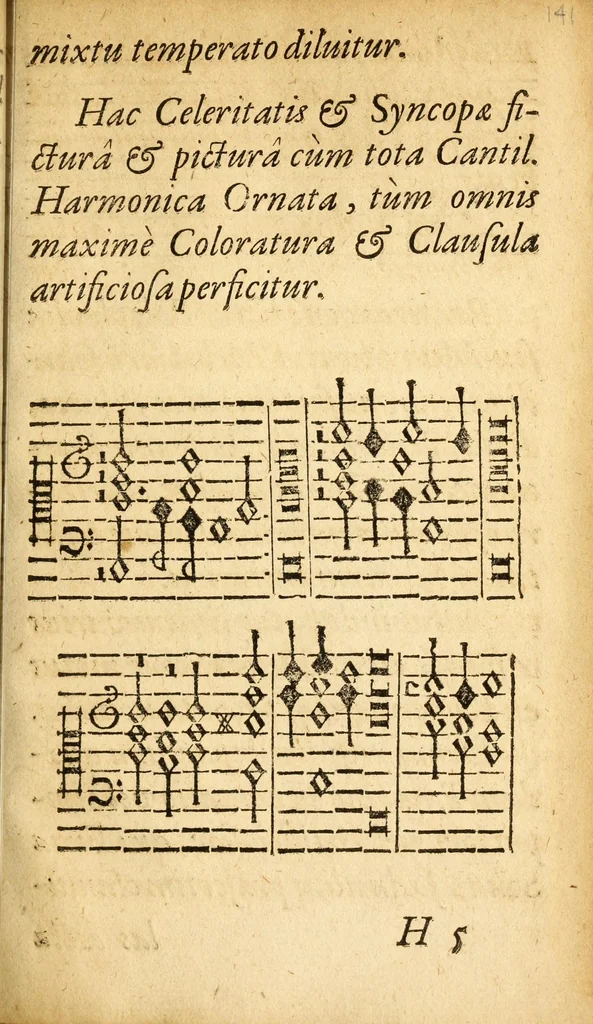 An illustration from Synopsis musicae novae omnino verae atque methodicae universae : in omnis sophiae pregustum parergoz inventae disputatae & propositae omnibus philomusis, 1612, leaf 143