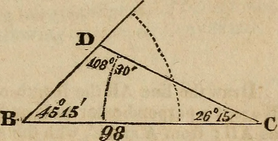 An illustration from A system of geometry and trigonometry : with a treatise on surveying ... in which, also, the principles of rectangular surveying ... are fully explained: with a complete series of mathematical tables, and the necessary explanations, 1830, leaf 24