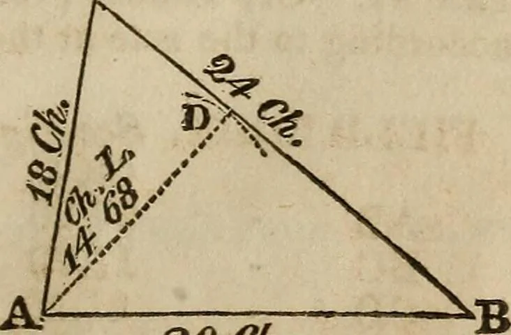 An illustration from A system of geometry and trigonometry : with a treatise on surveying ... in which, also, the principles of rectangular surveying ... are fully explained: with a complete series of mathematical tables, and the necessary explanations, 1830, leaf 46