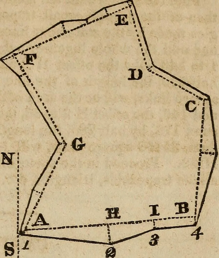 An illustration from A system of geometry and trigonometry : with a treatise on surveying ... in which, also, the principles of rectangular surveying ... are fully explained: with a complete series of mathematical tables, and the necessary explanations, 1830, leaf 62