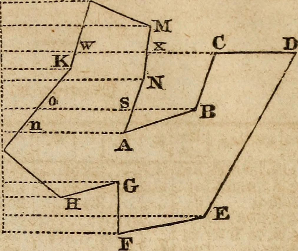 An illustration from A system of geometry and trigonometry : with a treatise on surveying ... in which, also, the principles of rectangular surveying ... are fully explained: with a complete series of mathematical tables, and the necessary explanations, 1830, leaf 73