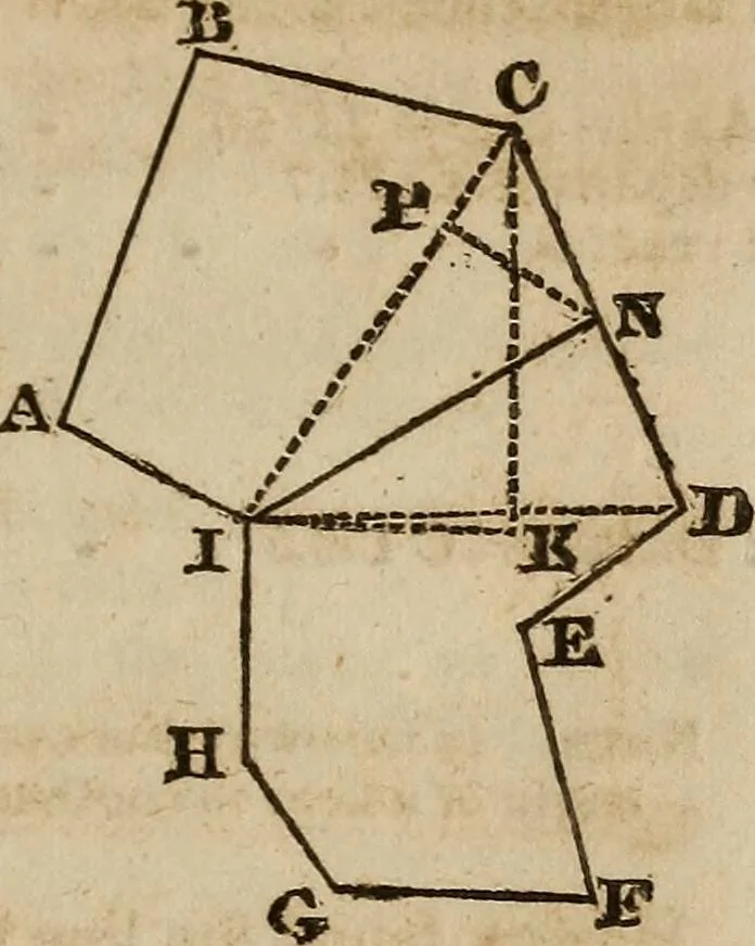 An illustration from A system of geometry and trigonometry : with a treatise on surveying ... in which, also, the principles of rectangular surveying ... are fully explained: with a complete series of mathematical tables, and the necessary explanations, 1830, leaf 78