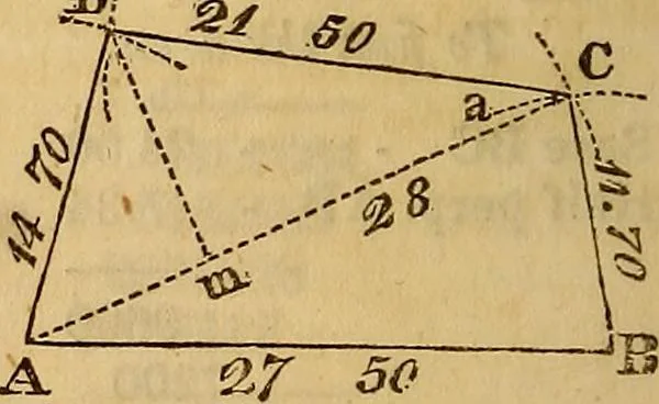 An illustration from A system of geometry and trigonometry, with a treatise on surveying; in which the principles of rectangular surveying, without plotting, are explained, 1835, leaf 47