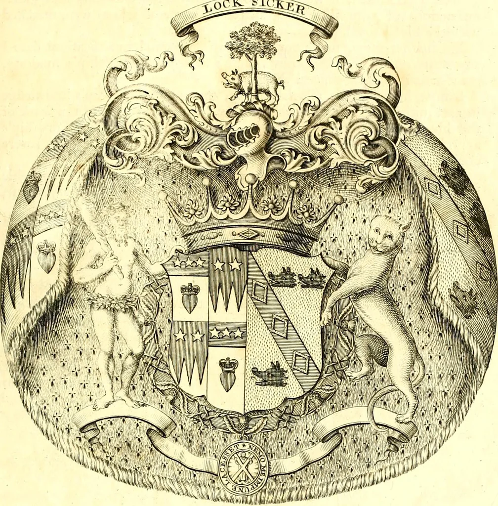 An illustration from A system of heraldry : speculative and practical : with the true art of blazon, according to the most approved heralds in Europe : illustrated with suitable examples of armorial figures, and achievements of the most considerable surnames and families in Scotland, &c. : together with historical and genealogical memorials relative thereto, 1804, leaf 6