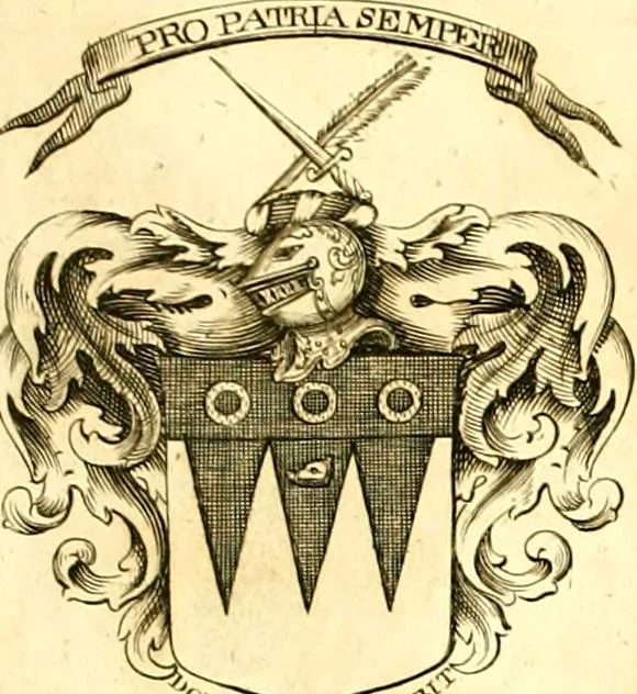 An illustration from A system of heraldry : speculative and practical : with the true art of blazon, according to the most approved heralds in Europe : illustrated with suitable examples of armorial figures, and achievements of the most considerable surnames and families in Scotland, &c. : together with historical and genealogical memorials relative thereto, 1804, leaf 698