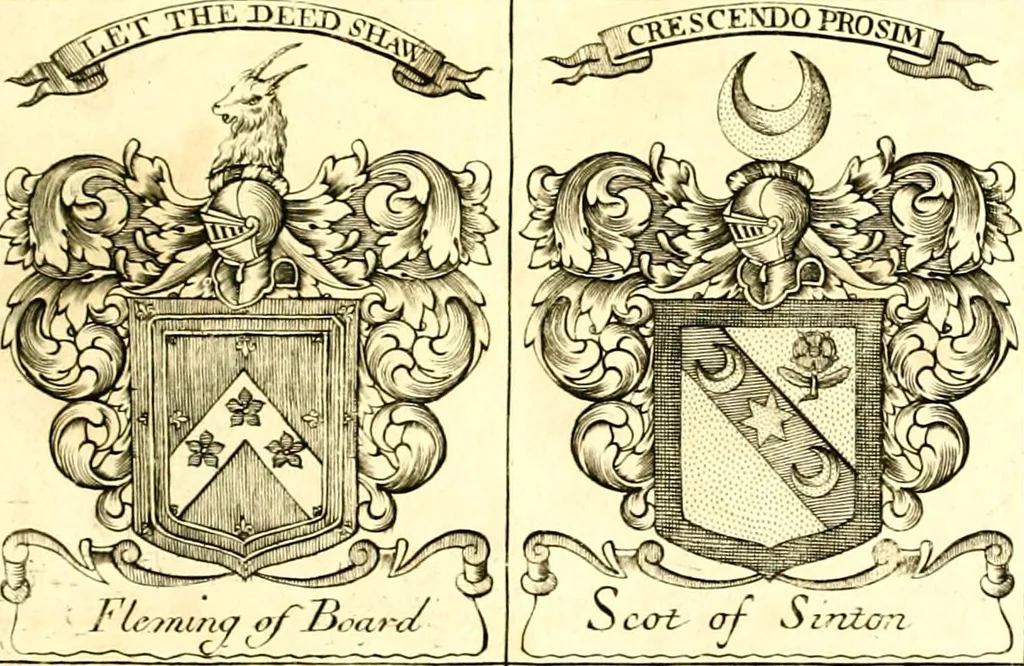 An illustration from A system of heraldry : speculative and practical : with the true art of blazon, according to the most approved heralds in Europe : illustrated with suitable examples of armorial figures, and achievements of the most considerable surnames and families in Scotland, &c. : together with historical and genealogical memorials relative thereto, 1804, leaf 700