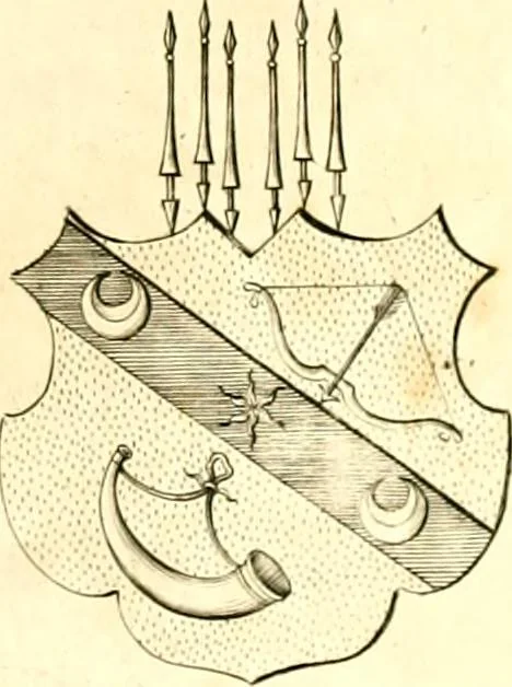 An illustration from A system of heraldry : speculative and practical : with the true art of blazon, according to the most approved heralds in Europe : illustrated with suitable examples of armorial figures, and achievements of the most considerable surnames and families in Scotland, &c. : together with historical and genealogical memorials relative thereto, 1804, leaf 702