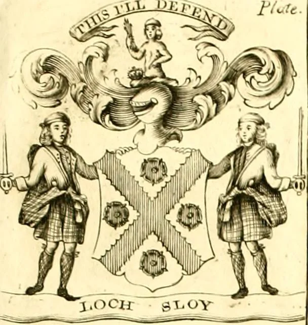 An illustration from A system of heraldry : speculative and practical : with the true art of blazon, according to the most approved heralds in Europe : illustrated with suitable examples of armorial figures, and achievements of the most considerable surnames and families in Scotland, &c. : together with historical and genealogical memorials relative thereto, 1804, leaf 704