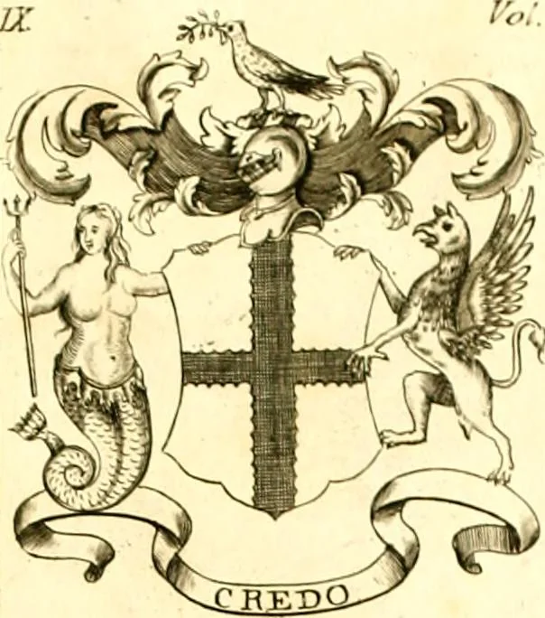 An illustration from A system of heraldry : speculative and practical : with the true art of blazon, according to the most approved heralds in Europe : illustrated with suitable examples of armorial figures, and achievements of the most considerable surnames and families in Scotland, &c. : together with historical and genealogical memorials relative thereto, 1804, leaf 704