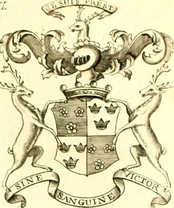 An illustration from A system of heraldry : speculative and practical : with the true art of blazon, according to the most approved heralds in Europe : illustrated with suitable examples of armorial figures, and achievements of the most considerable surnames and families in Scotland, &c. : together with historical and genealogical memorials relative thereto, 1804, leaf 704
