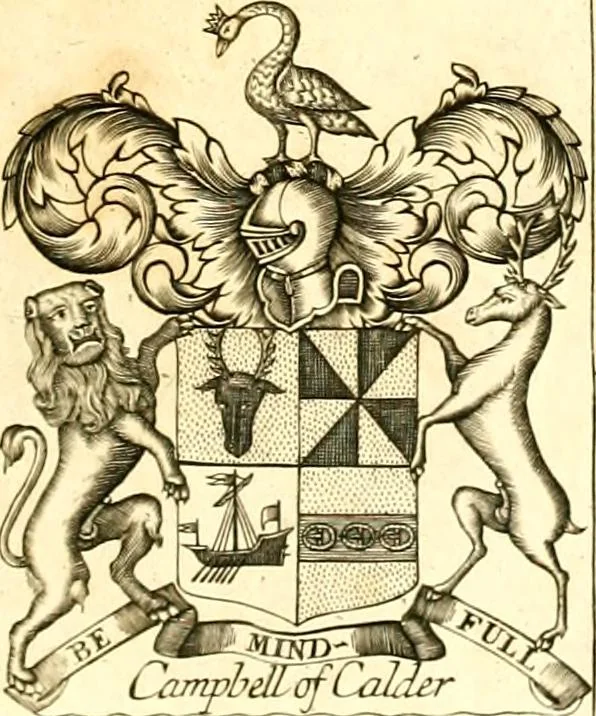 An illustration from A system of heraldry : speculative and practical : with the true art of blazon, according to the most approved heralds in Europe : illustrated with suitable examples of armorial figures, and achievements of the most considerable surnames and families in Scotland, &c. : together with historical and genealogical memorials relative thereto, 1804, leaf 708
